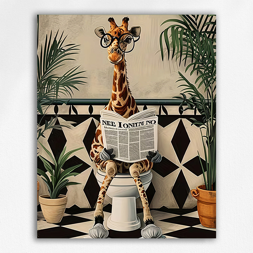 Giraffe on Loo With News