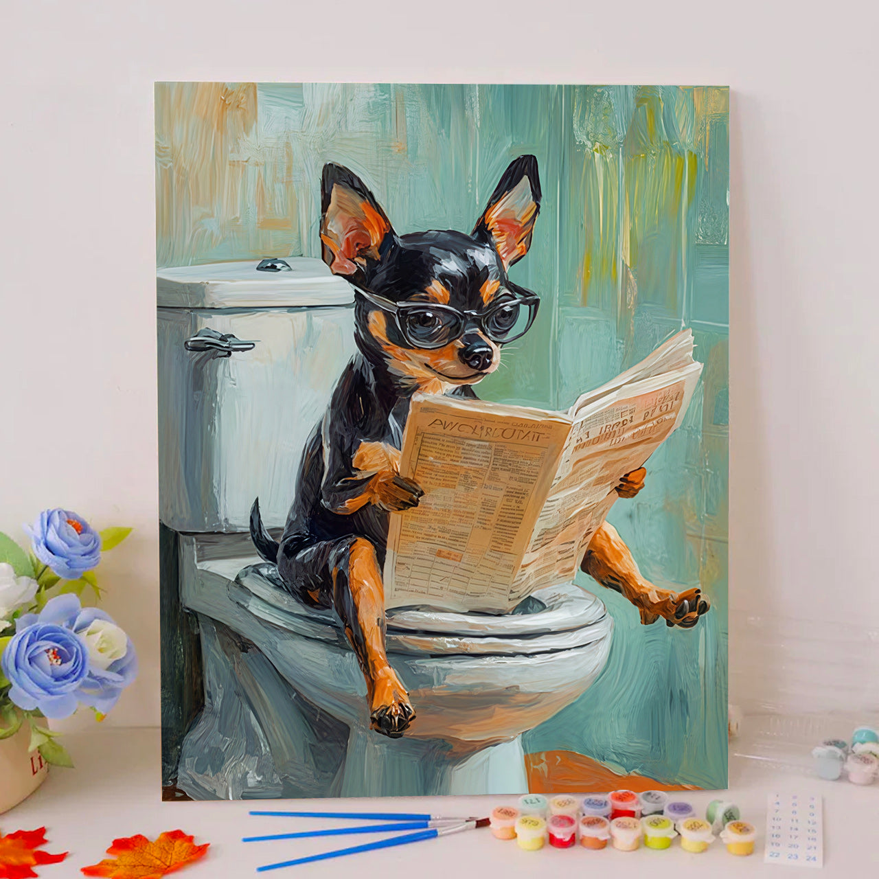 Chihuahua on Toilet Reading