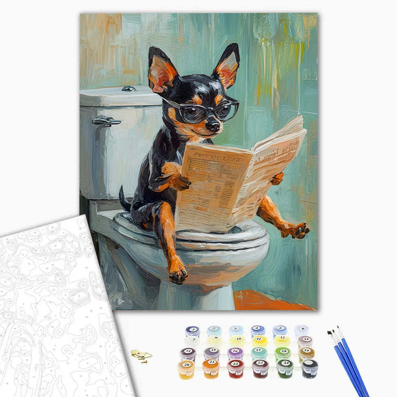 Chihuahua on Toilet Reading
