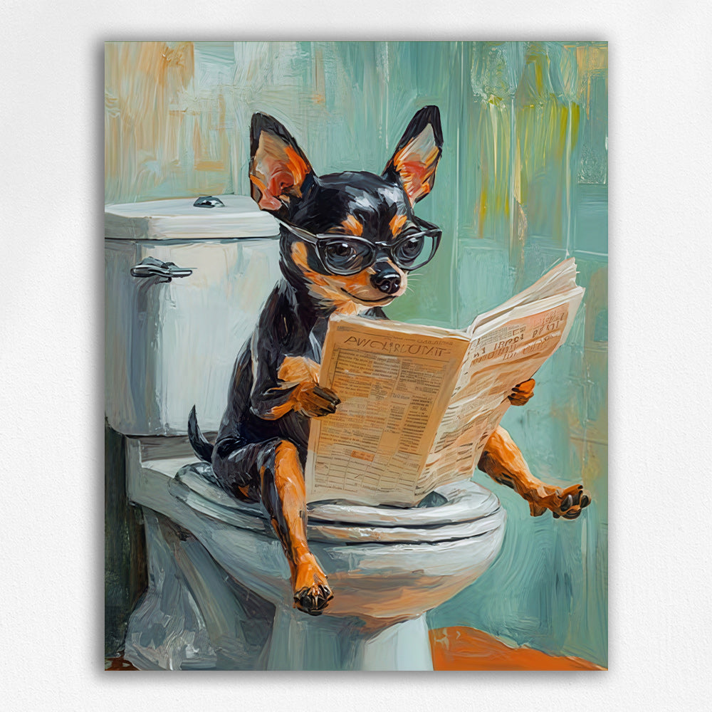 Chihuahua on Toilet Reading