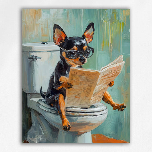 Chihuahua on Toilet Reading