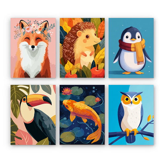 6 Mini PBN -Joyful Friends: Animal Portraits