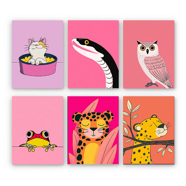 6 Mini PBN -Colorful Critters: A Playful Portrait Set
