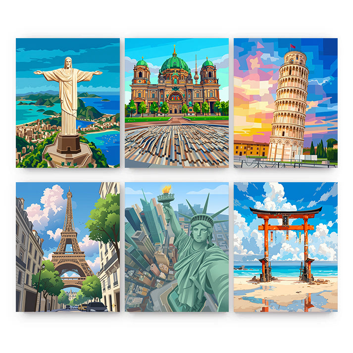 6 Mini PBN - Vibrant World Landmarks