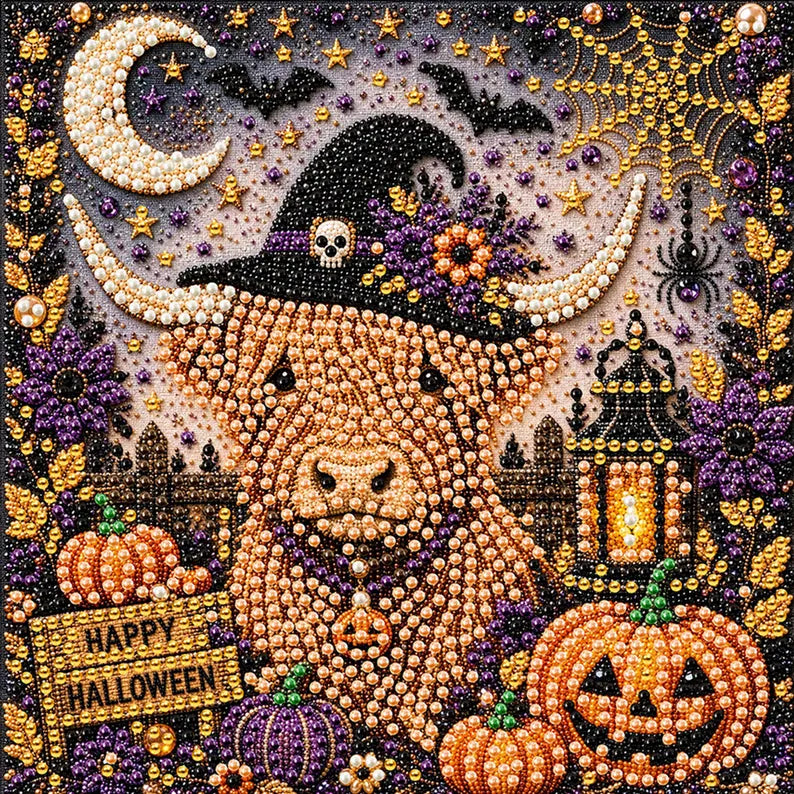 Halloween Diamond Art Kit, Black Cat Pearl Bead Painting Craft, DIY Pearl Diamond Art for Adults, Spooky Cute Halloween Gift for Her