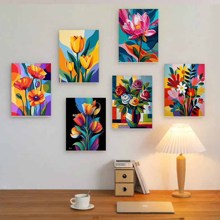 6 Mini PBN -Six Blooms in Color Fields