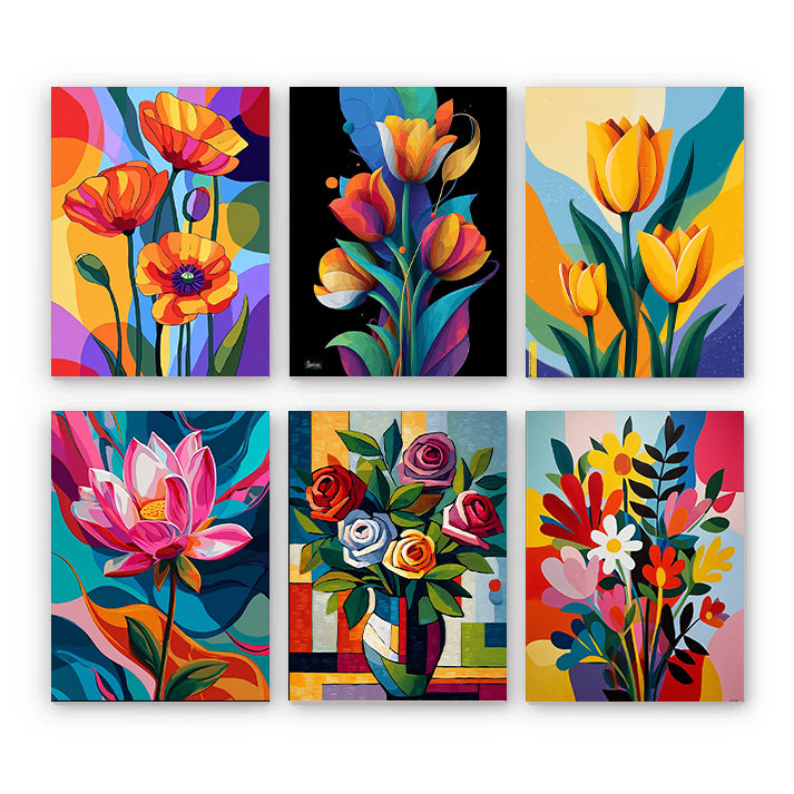 6 Mini PBN -Six Blooms in Color Fields