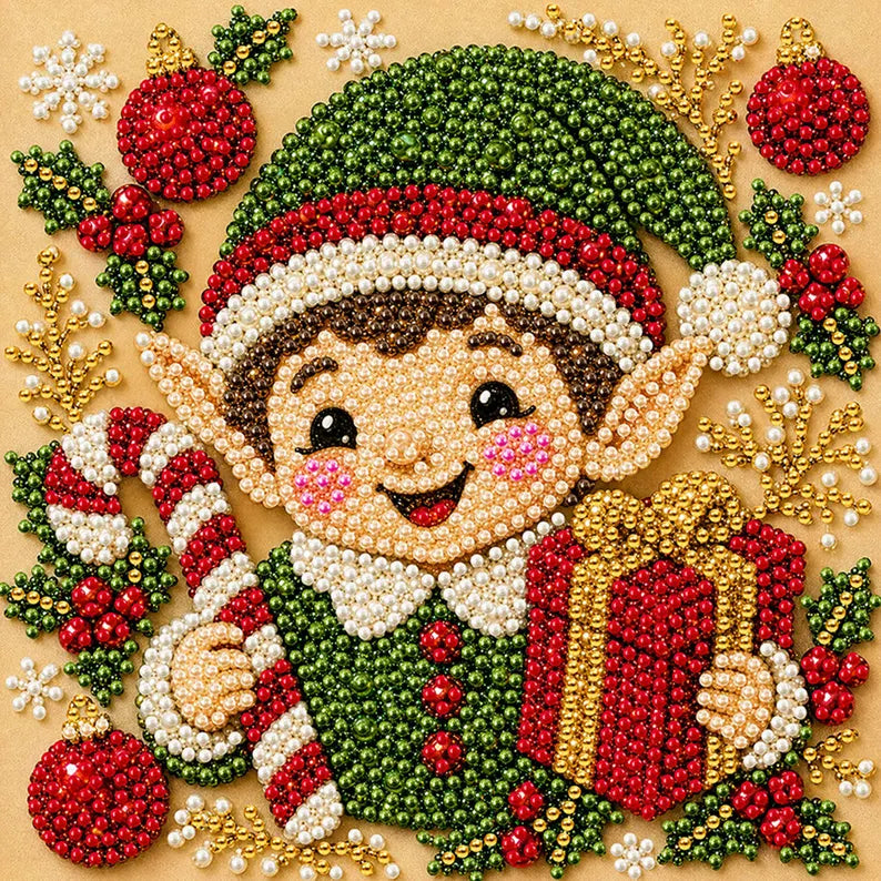 Christmas Diamond Art Kit, Cute Santa Pearl Bead Painting Craft, DIY Pearl Diamond Painting for Adults Beginners, Holiday Home Decor Gift
