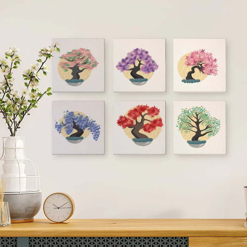 6 Mini Paintings - Colorful Trees Set
