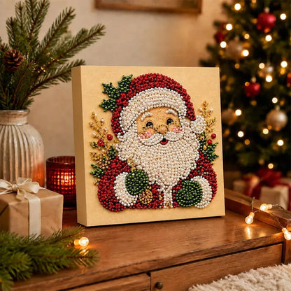 Christmas Diamond Art Kit, Cute Santa Pearl Bead Painting Craft, DIY Pearl Diamond Painting for Adults Beginners, Holiday Home Decor Gift
