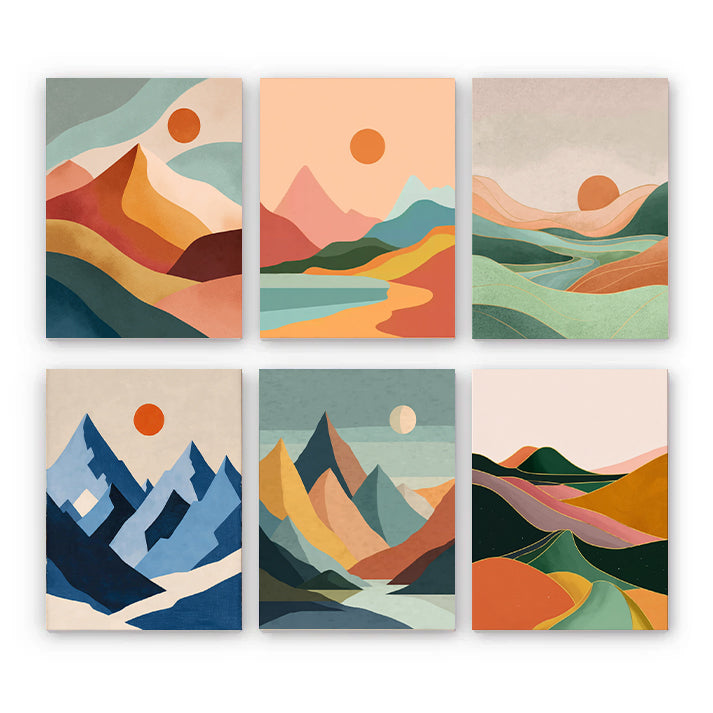6 Mini PBN - Geometric Mountain Scenes