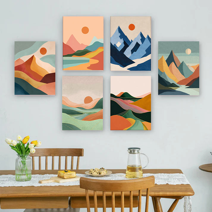 6 Mini PBN - Geometric Mountain Scenes