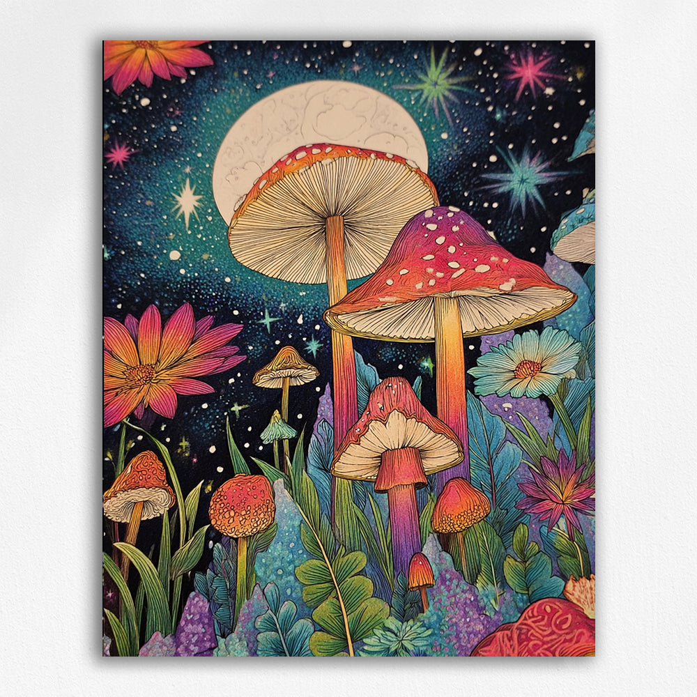 Radiant Mushrooms at Night - Paint by Numbers Kits