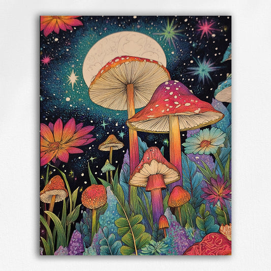 Radiant Mushrooms at Night - Paint by Numbers Kits