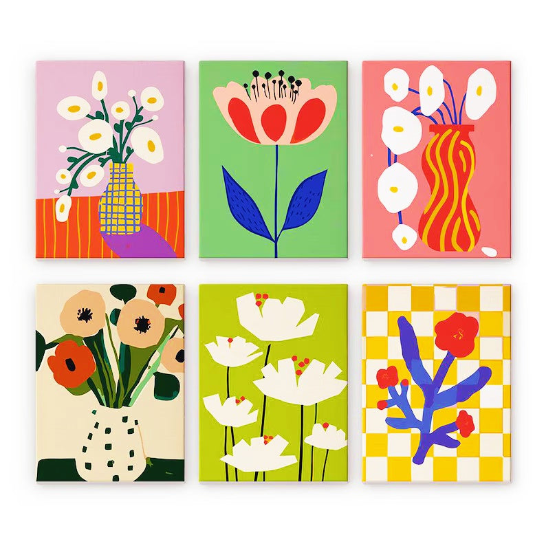 6 Mini PBN - Flat flowers  Framed