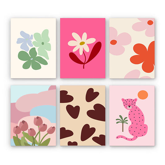 6 Mini PBN - Flowers and Leopard Set framed