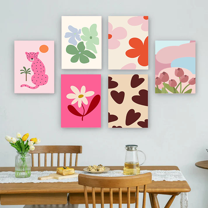 6 Mini PBN - Flowers and Leopard Set framed