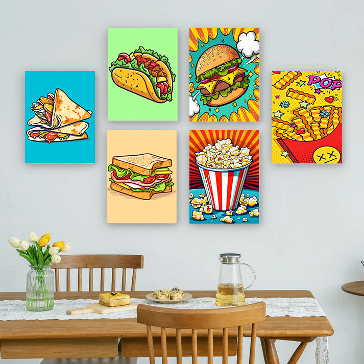 6 Mini PBN - Hamburger Fries Set framed