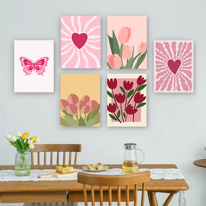 6 Mini PBN - Love and butterflies Set framed