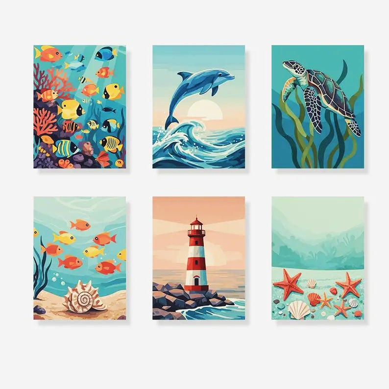 6 Mini PBN - Marine life Framed