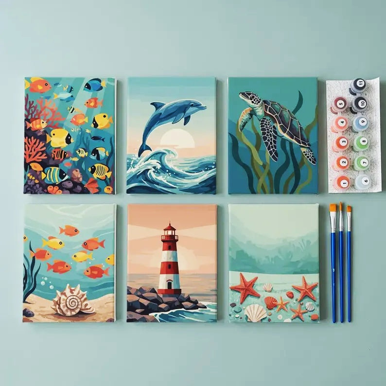 6 Mini PBN - Marine life Framed