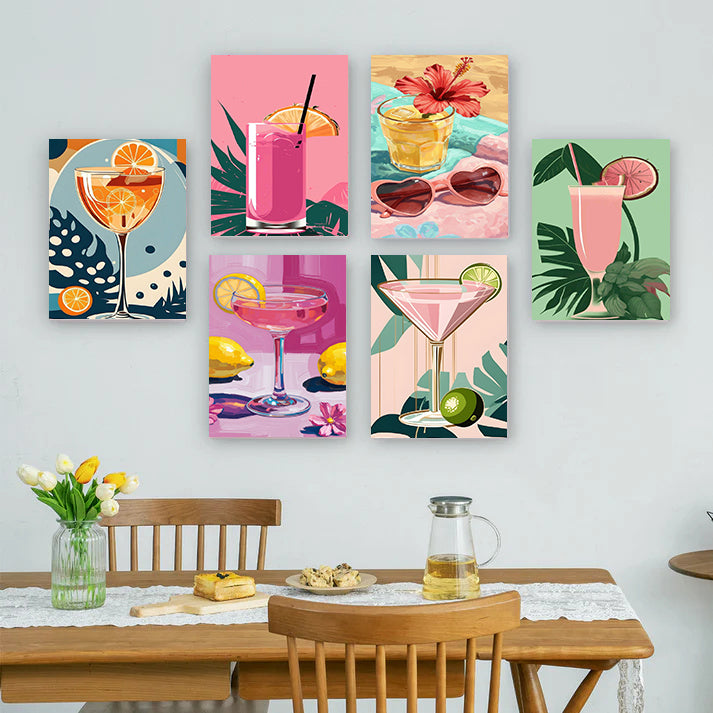 6 Mini PBN - Pink Cocktail Set framed
