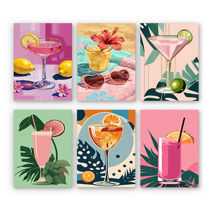 6 Mini PBN - Pink Cocktail Set framed