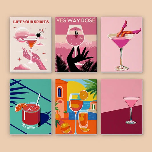 6 Mini PBN - Pink high heels Set framed