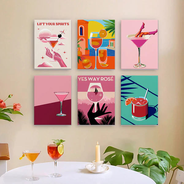 6 Mini PBN - Pink high heels Set framed