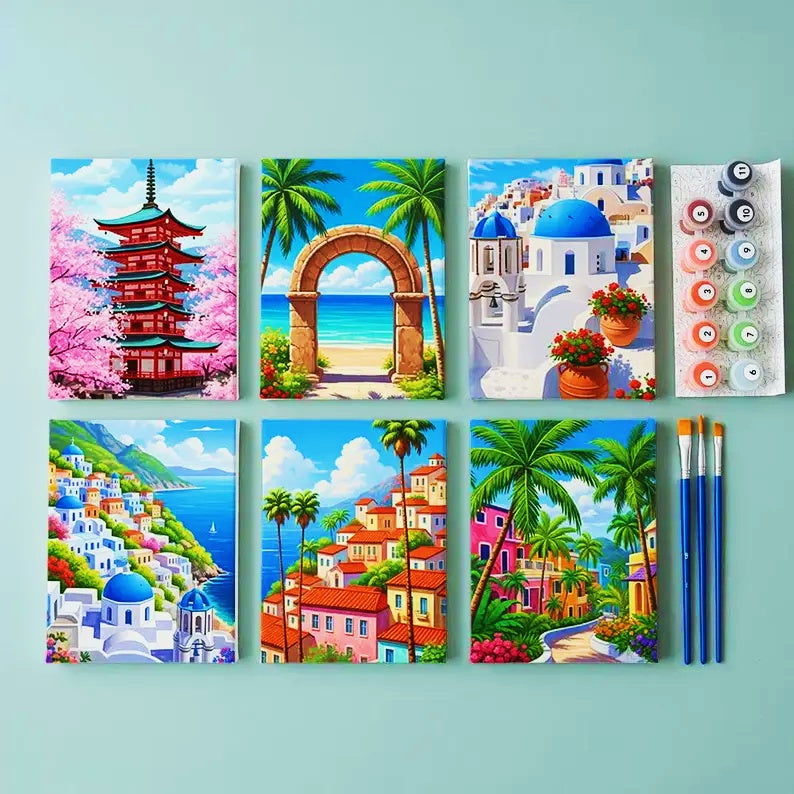 6 Mini PBN - Seaside scenery  Framed