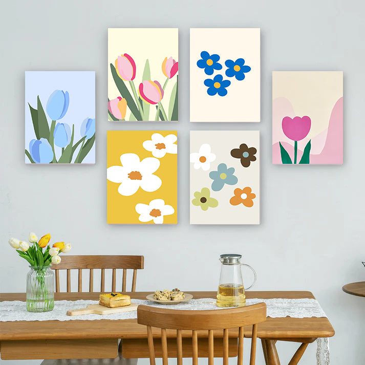 6 Mini PBN - Tulip flowers Set framed
