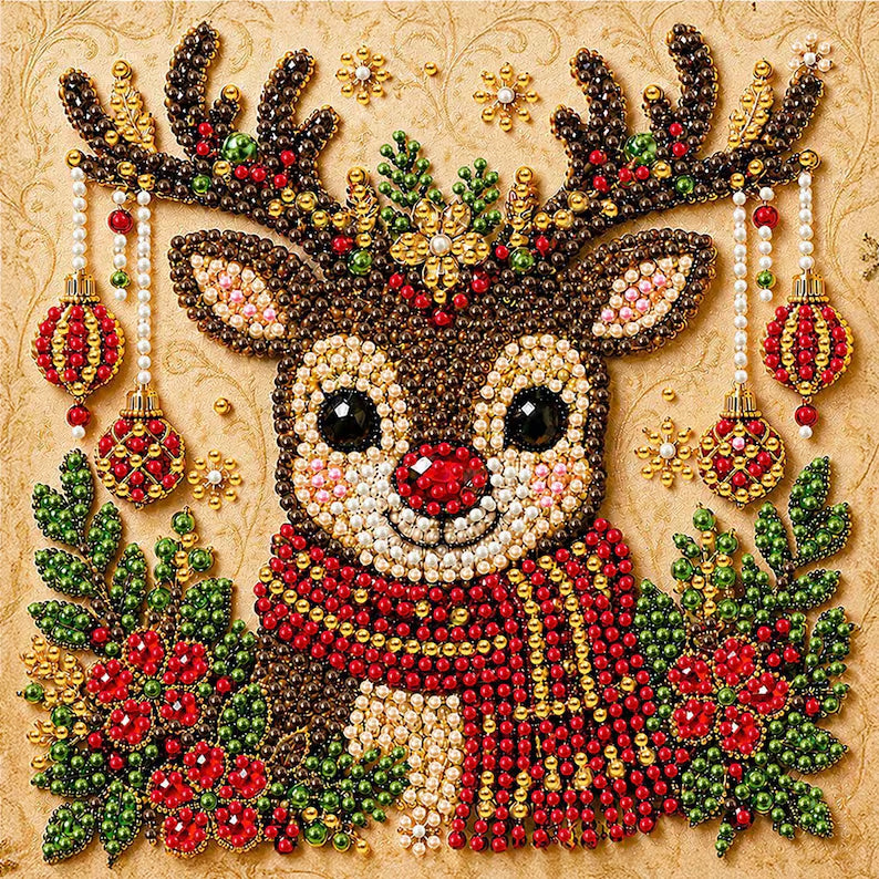Christmas Diamond Art Kit, Cute Santa Pearl Bead Painting Craft, DIY Pearl Diamond Painting for Adults Beginners, Holiday Home Decor Gift