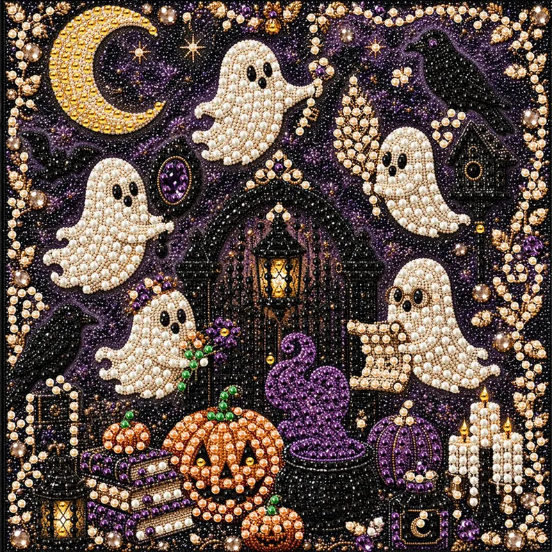 Halloween Diamond Art Kit, Black Cat Pearl Bead Painting Craft, DIY Pearl Diamond Art for Adults, Spooky Cute Halloween Gift for Her