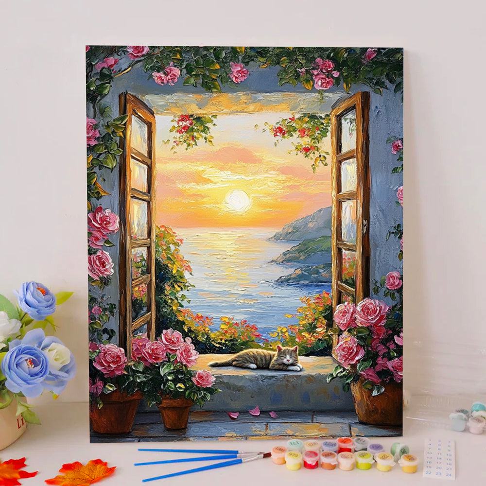 Camellia and Cat - Paint by Numbers Kits