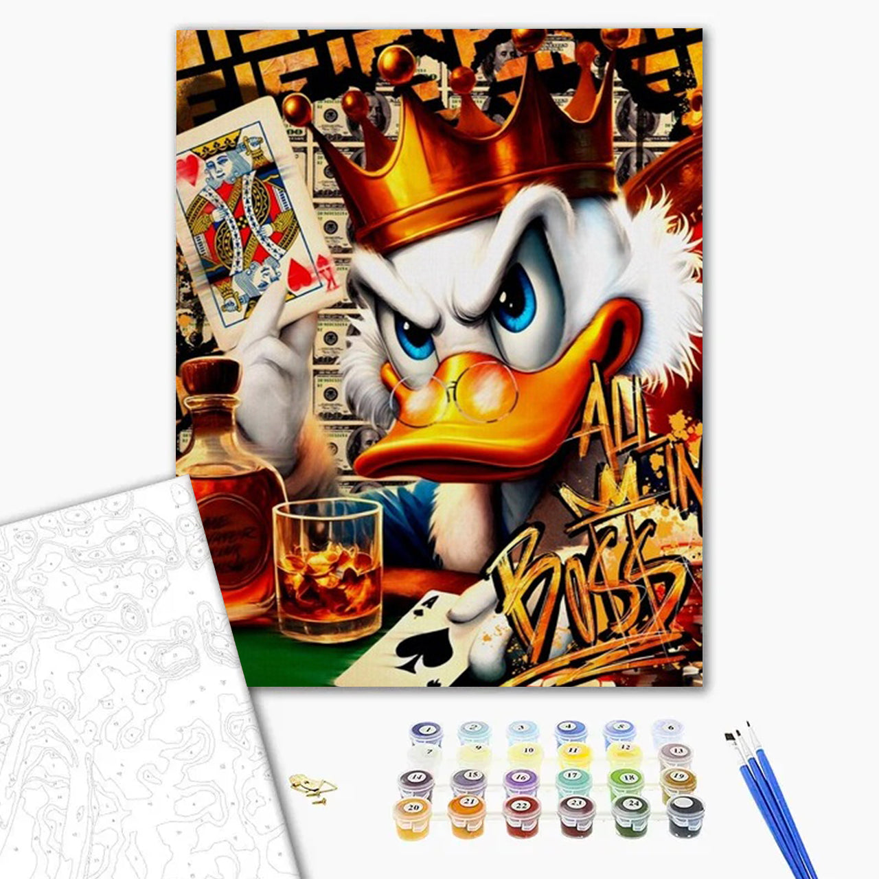 Duck with a crown and Poker - Paint by Numbers Kits