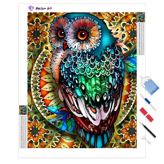 Mandala Berry Branch Owl By Maikoo™ Diamond Painting Kit