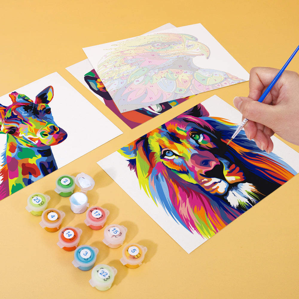 Mini Paint by Numbers Series animals - 6-in-1 Set (6"x8" / 15x20cm）