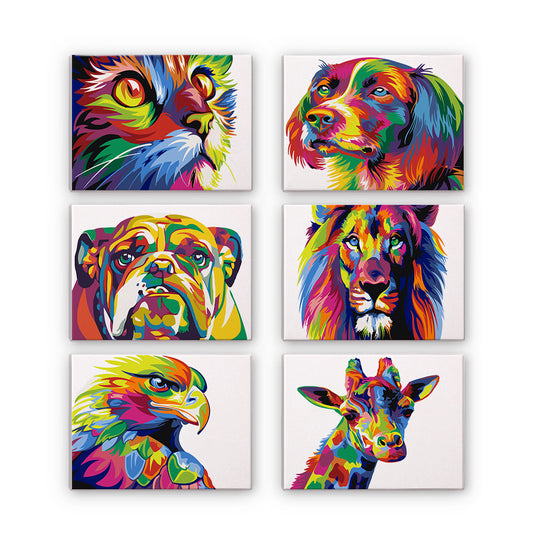 Mini Paint by Numbers Series animals - 6-in-1 Set (6"x8" / 15x20cm）