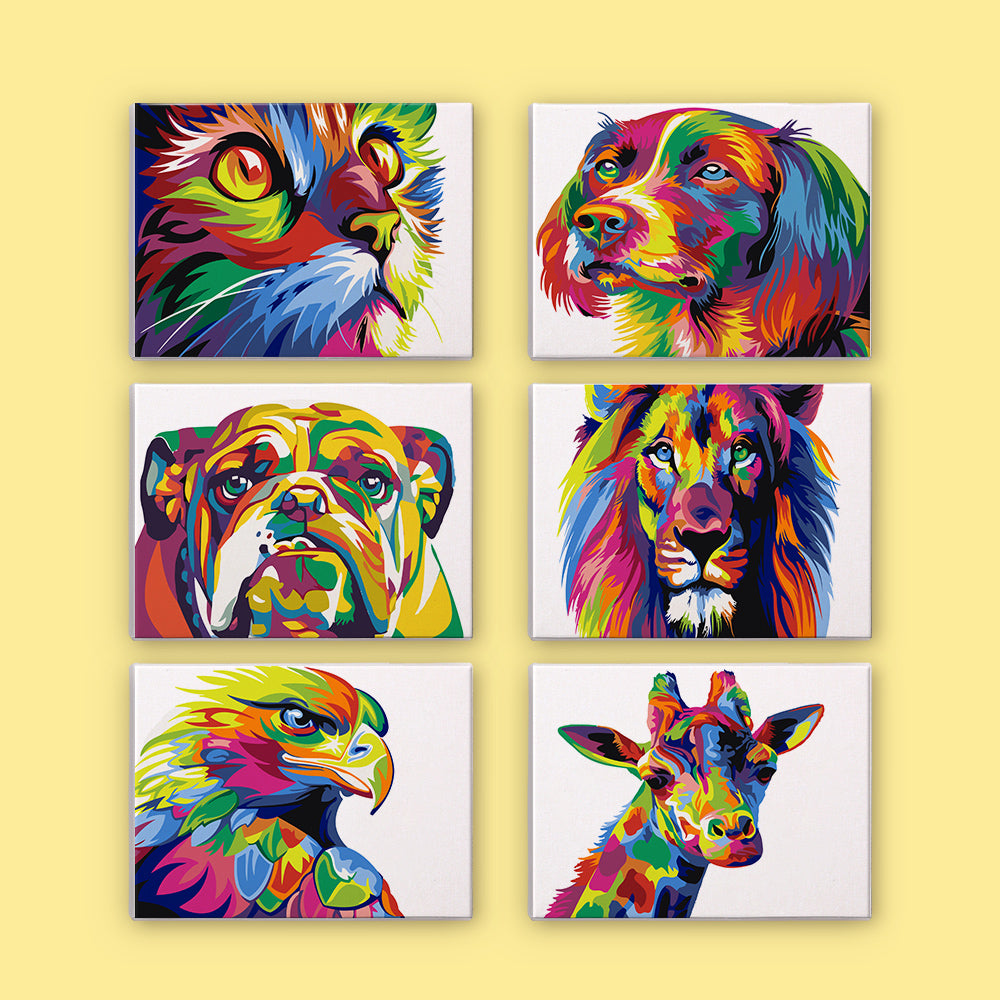 Mini Paint by Numbers Series animals - 6-in-1 Set (6"x8" / 15x20cm）