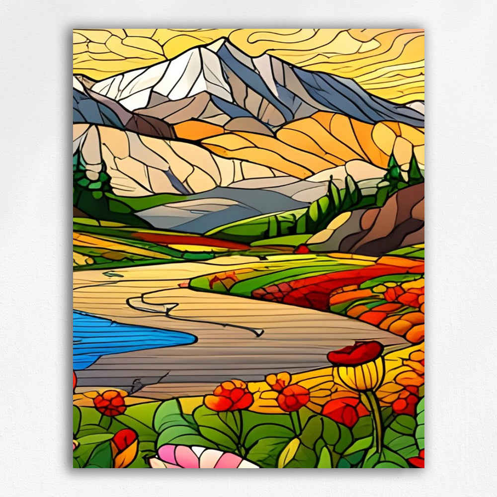 Mountains and Flower Road - Paint by Numbers Kits