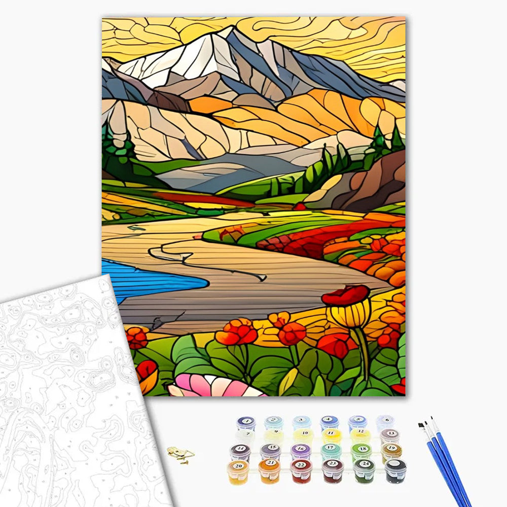 Mountains and Flower Road - Paint by Numbers Kits