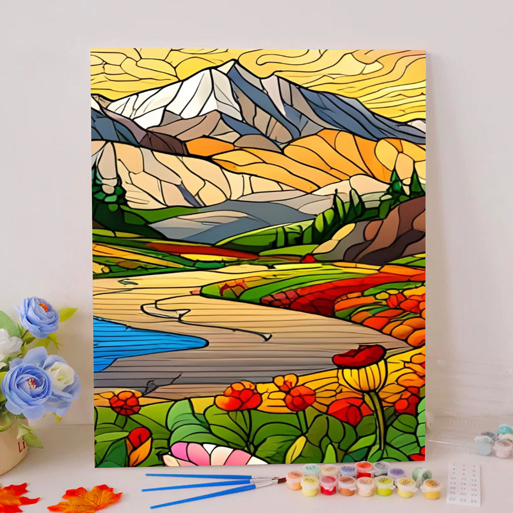 Mountains and Flower Road - Paint by Numbers Kits