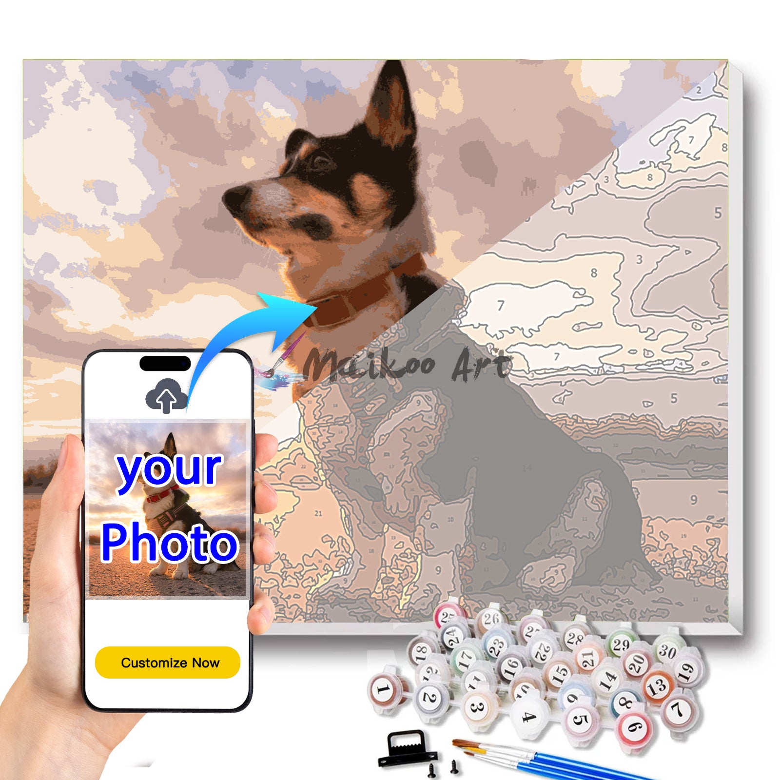 CUSTOM PAINT BY NUMBERS KIT Custom Your Pet Photo maikoo art