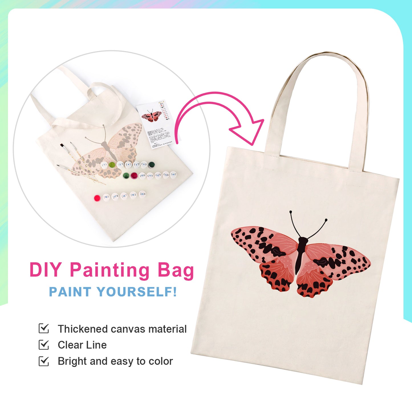 Pink Butterfly PBN Bag