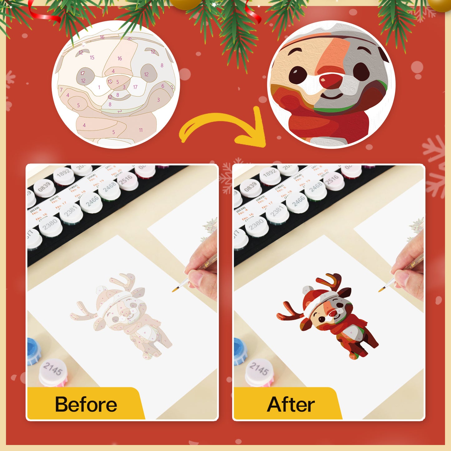 Reindeer PBN Poster Card