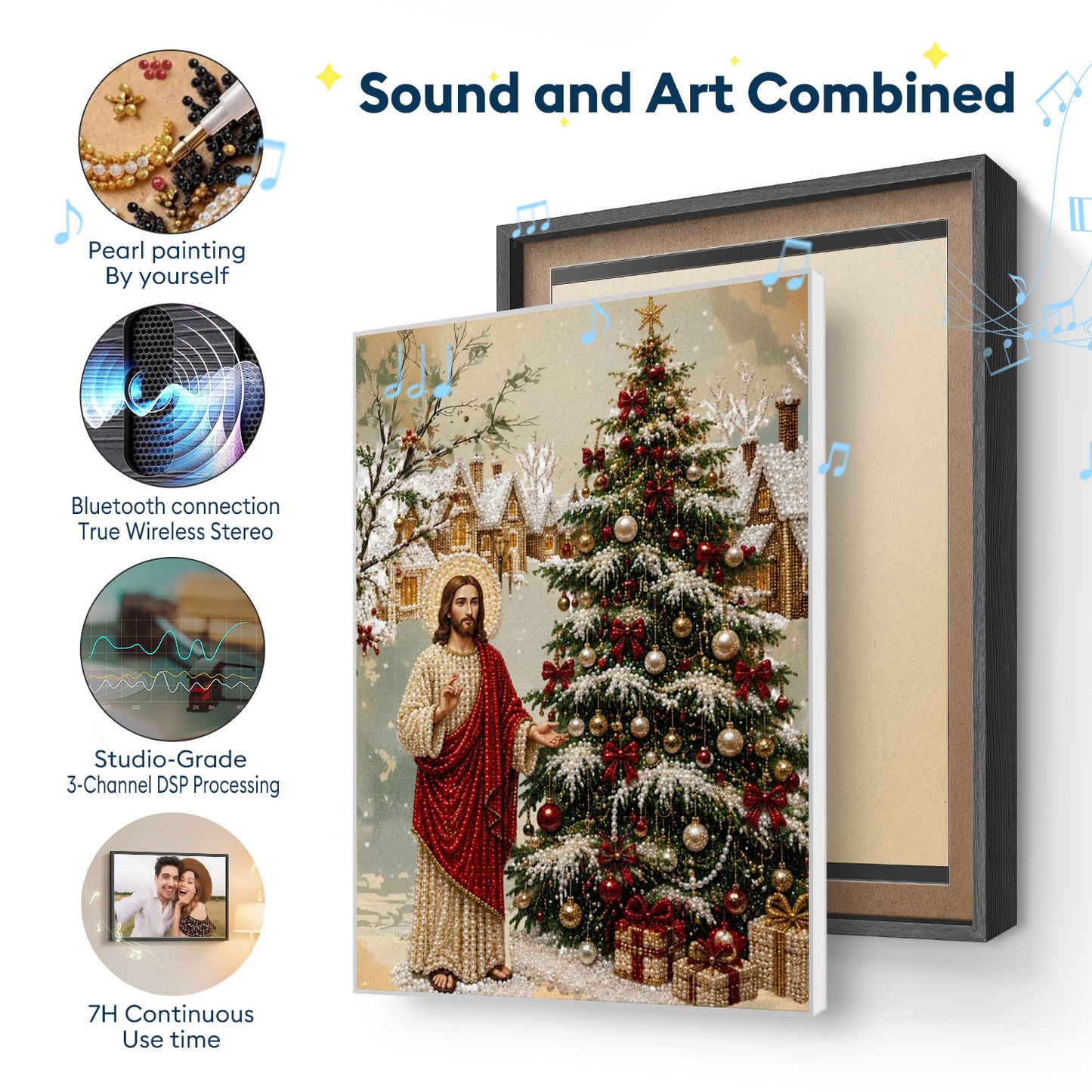 Jesus Christmas Tree Pearl Bead Painting, Xmas Wall Decor with Bluetooth Speaker