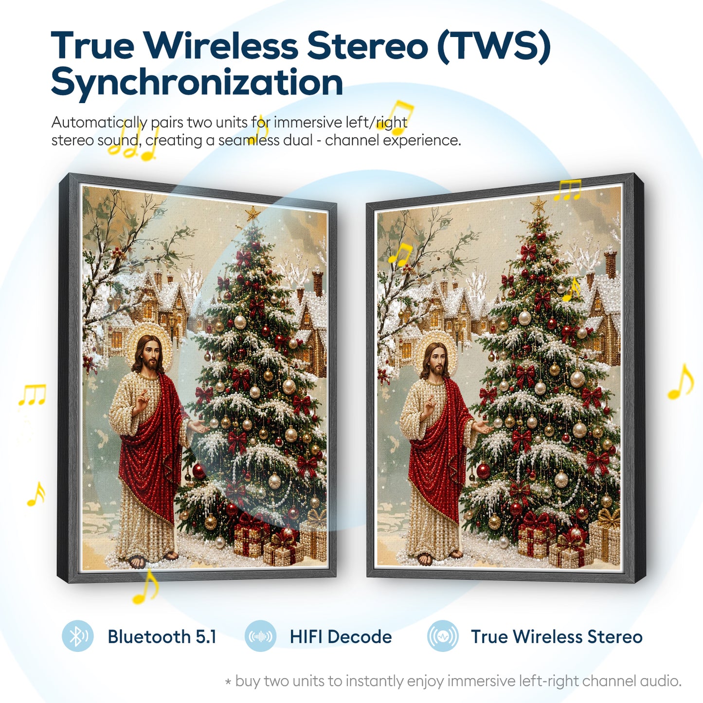 Jesus Christmas Tree Pearl Bead Painting, Xmas Wall Decor with Bluetooth Speaker