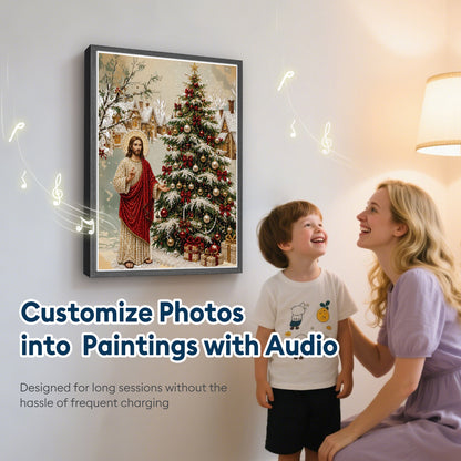 Jesus Christmas Tree Pearl Bead Painting, Xmas Wall Decor with Bluetooth Speaker