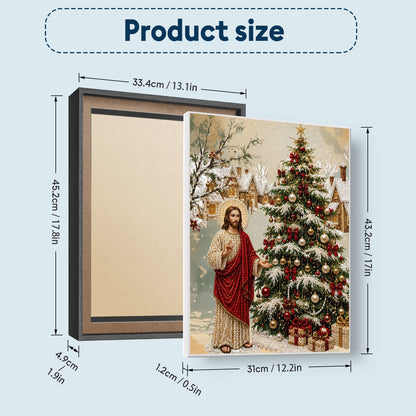 Jesus Christmas Tree Pearl Bead Painting, Xmas Wall Decor with Bluetooth Speaker