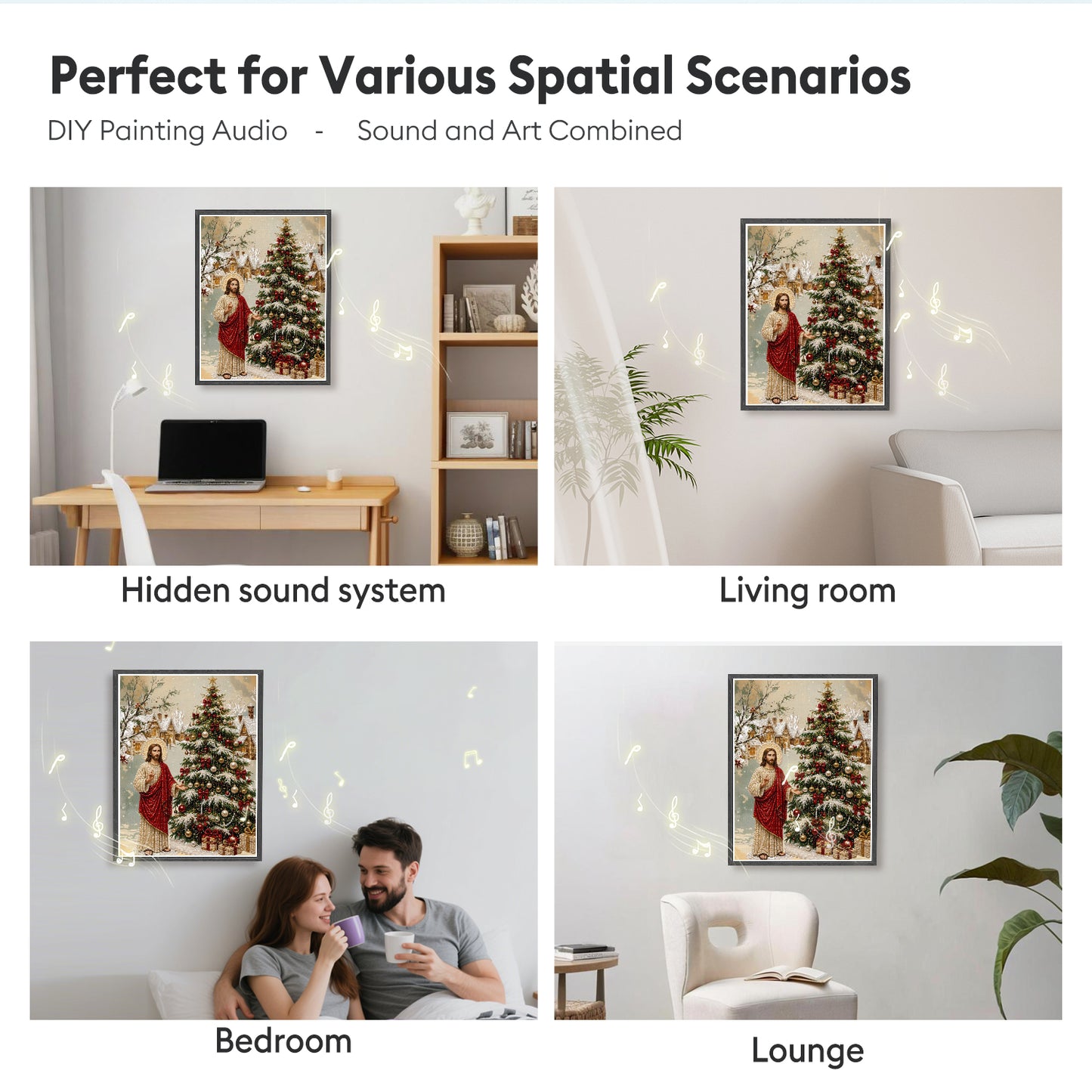 Jesus Christmas Tree Pearl Bead Painting, Xmas Wall Decor with Bluetooth Speaker